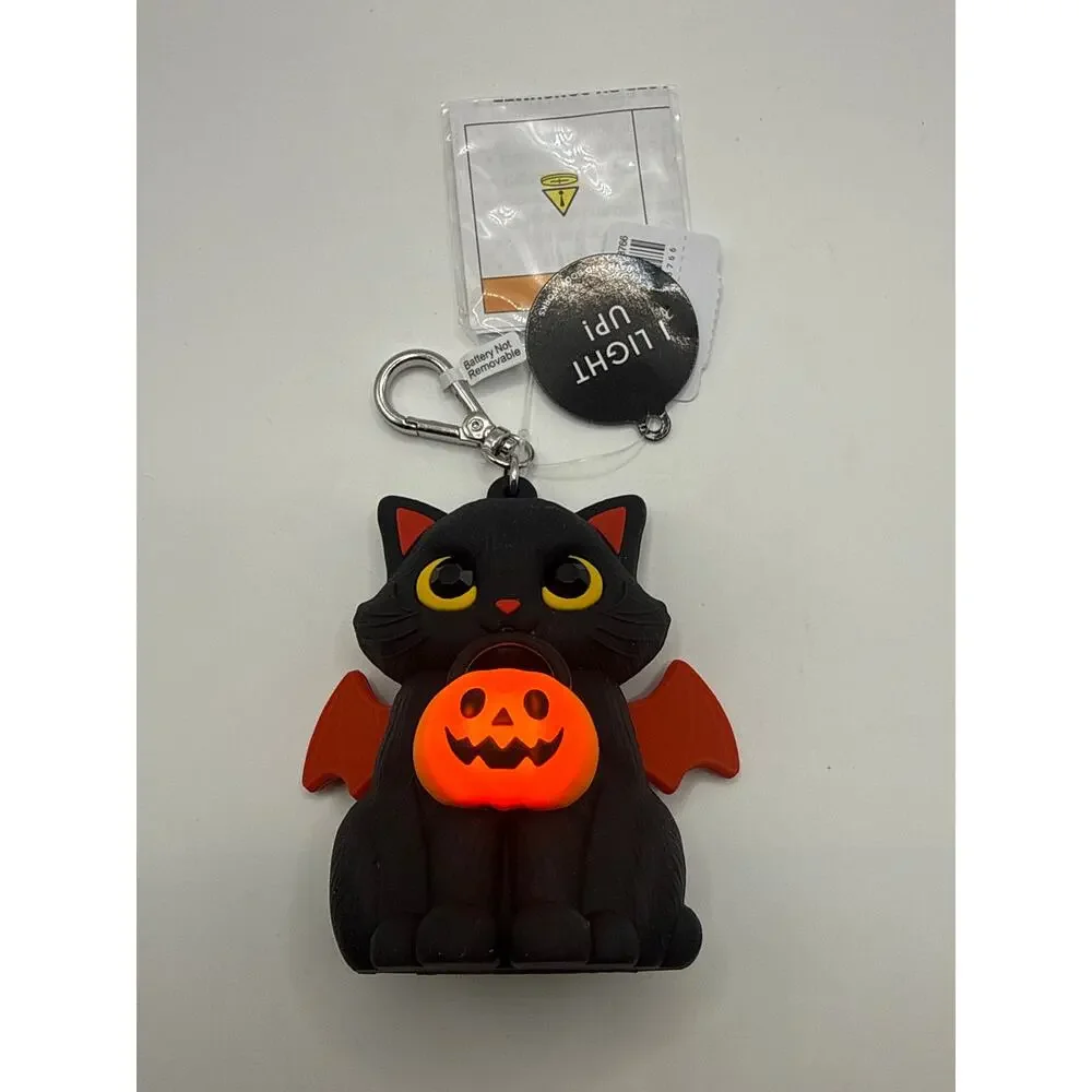Bath & Body Works Light Up Black Cat Pocketbac Holder w/ Bat Wings & Pumpkin
